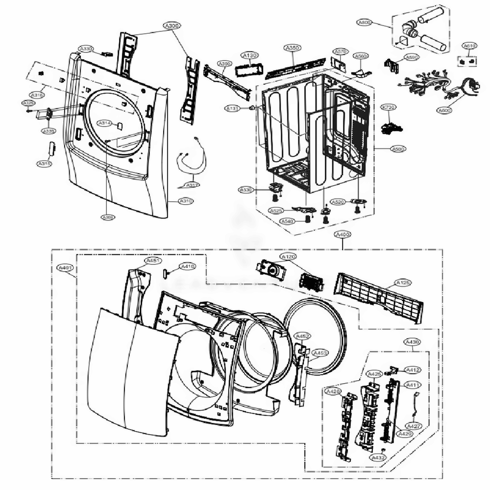 Cabinet And Door Assembly: Electric Type - Full Touch Diagram and Parts List for DLEX9000V ASSEEUS LG Washer