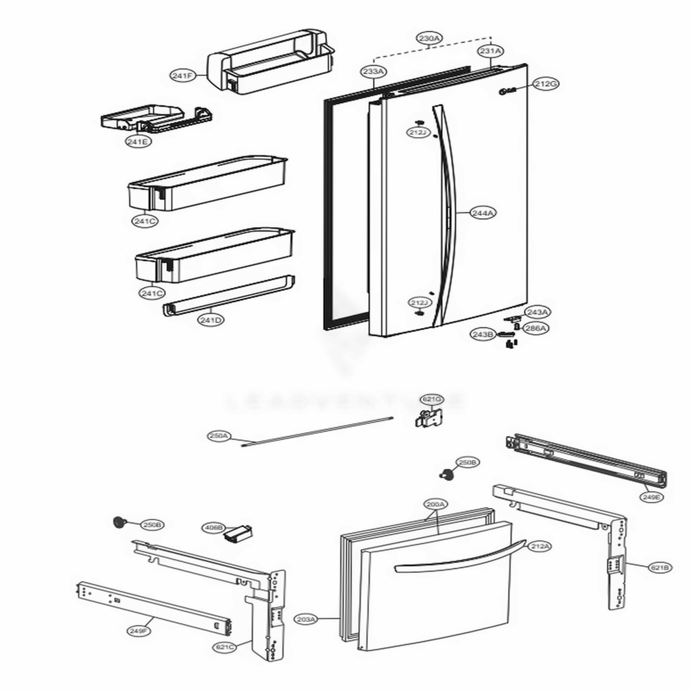 Door Parts Diagram and Parts List for LDCS24223S ASTCNA2 LG Refrigerator