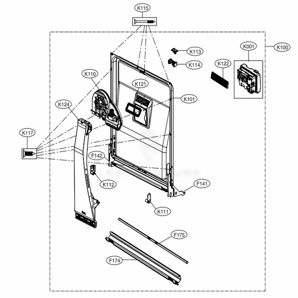 Door Liner Assembly Diagram and Parts List for LDT7797BM ABMEEUS LG Dishwasher