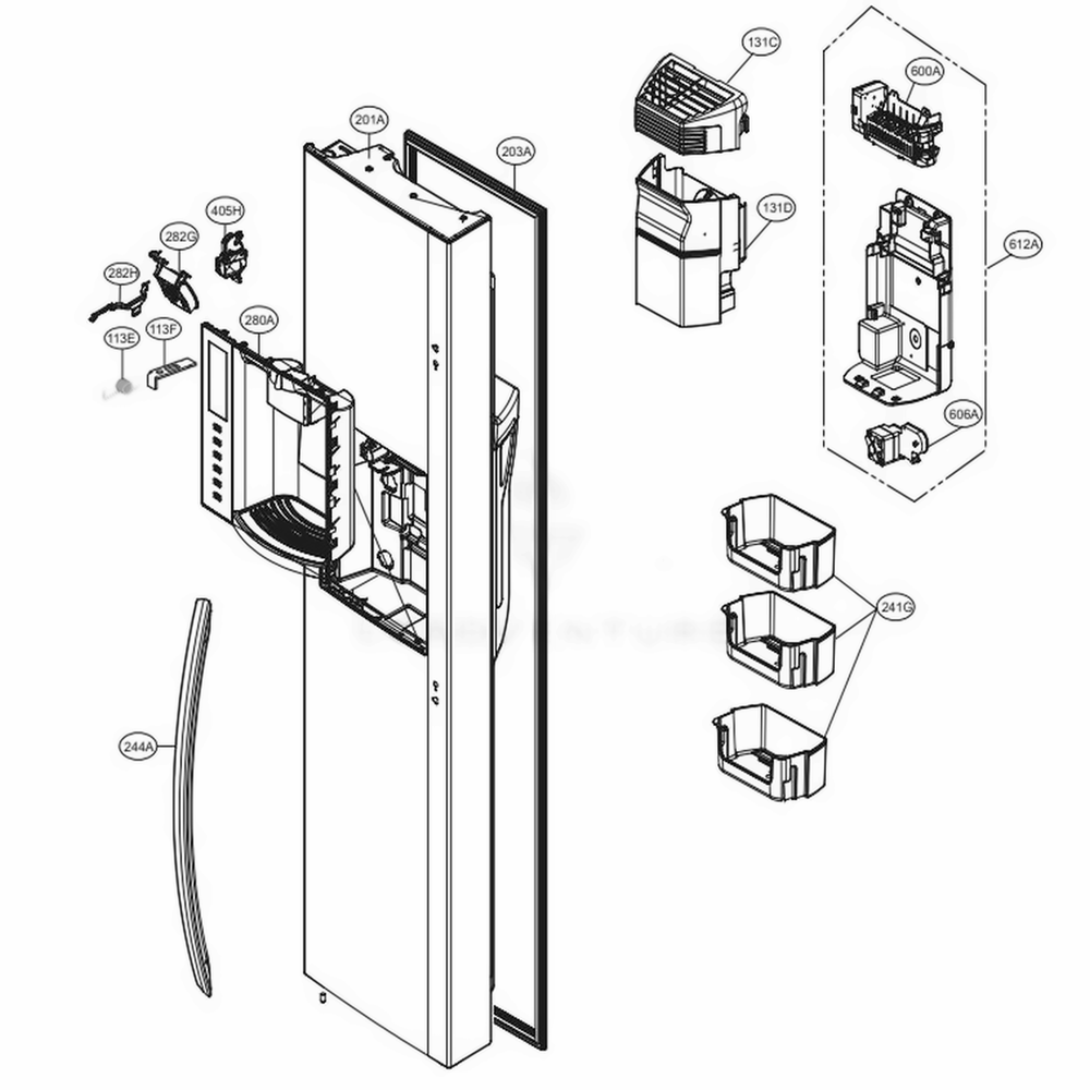 Freezer Door Diagram and Parts List for LSXS26366S ASTCNA3 LG Refrigerator