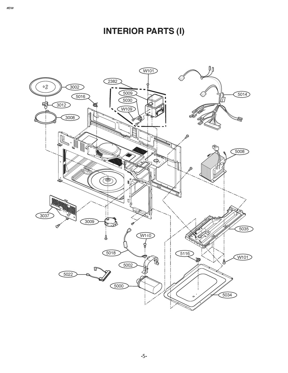 Interior Parts 1 Diagram and Parts List for RVM5160DHBB CB1EGEU LG Microwave