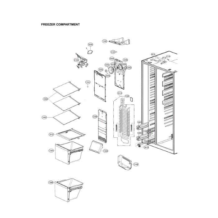 Freezer Compartment Diagram and Parts List for LSXS26366S 02 LG Refrigerator