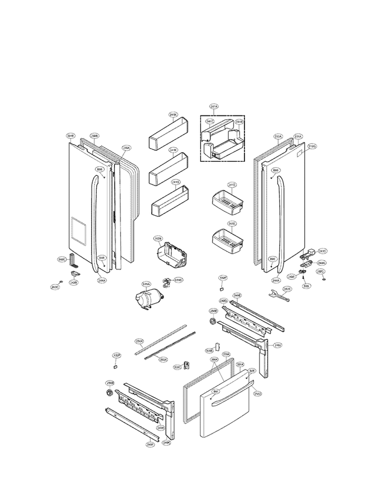 Door Parts Diagram and Parts List for LFX25974SW 01 LG Refrigerator