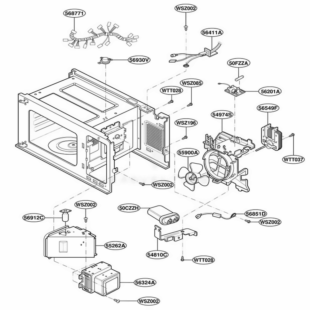 Interior Parts Diagram and Parts List for MA1303BRV BKEGSE LG Range