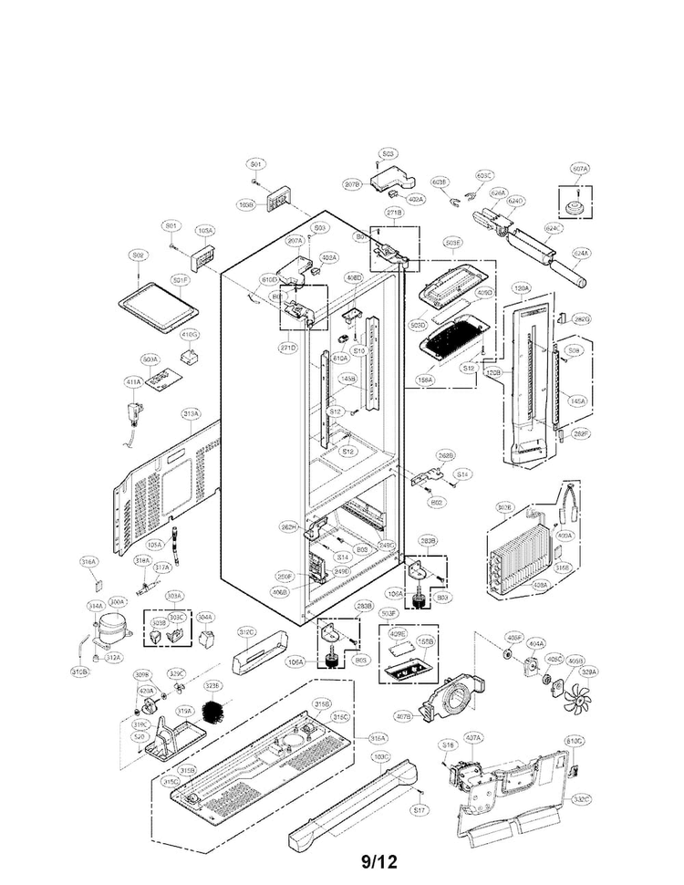 Case Parts Diagram and Parts List for LFX21975ST 02 LG Refrigerator