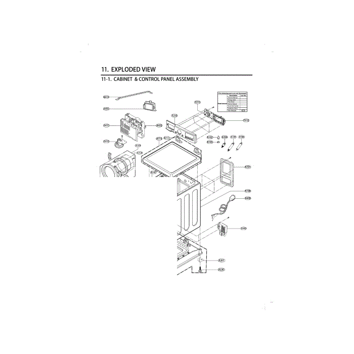 Cabinet And Control Diagram and Parts List for WM4270HWA 01 LG Washer