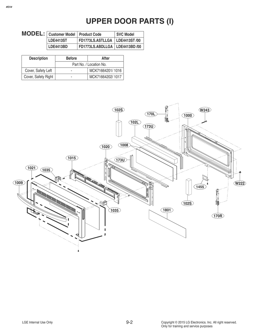 Upper Door Parts 1 Diagram and Parts List for FD1773LS AS2LLGA LG Range