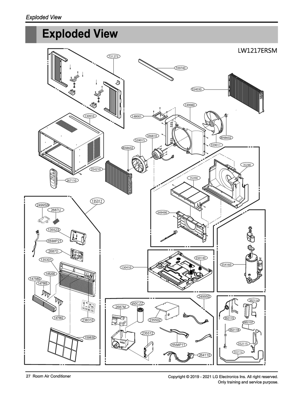 Diagram 1 Diagram and Parts List for W3NC12LNCM2 AT1AUSB LG Air Conditioner