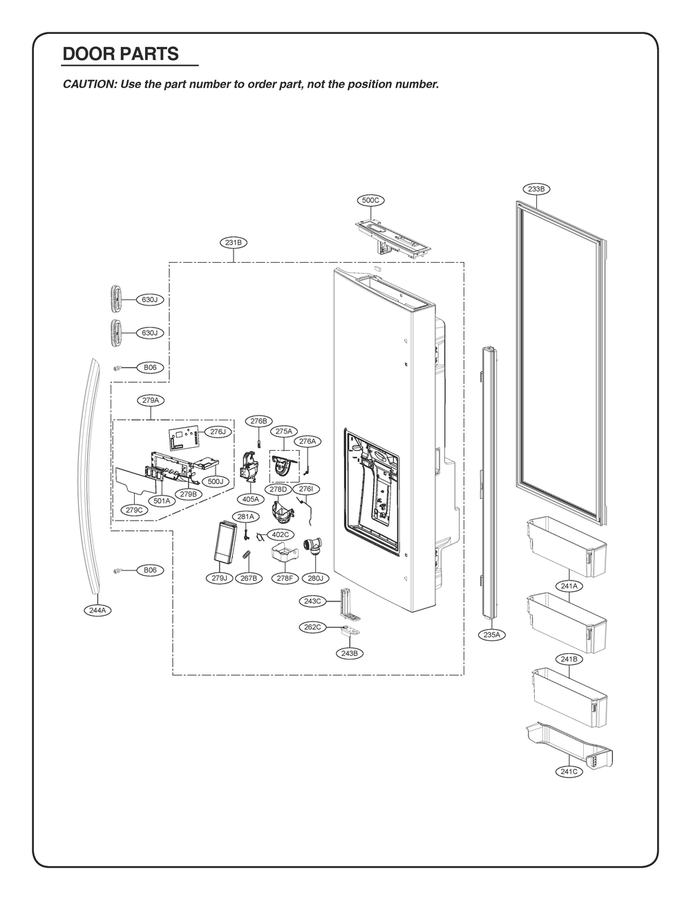 Door Parts 1 Diagram and Parts List for GR-L248KSRM ASTCSE0 LG Refrigerator