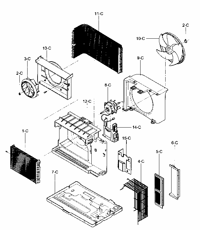 Air Handling Diagram and Parts List for 58076105600  Kenmore Air Conditioner