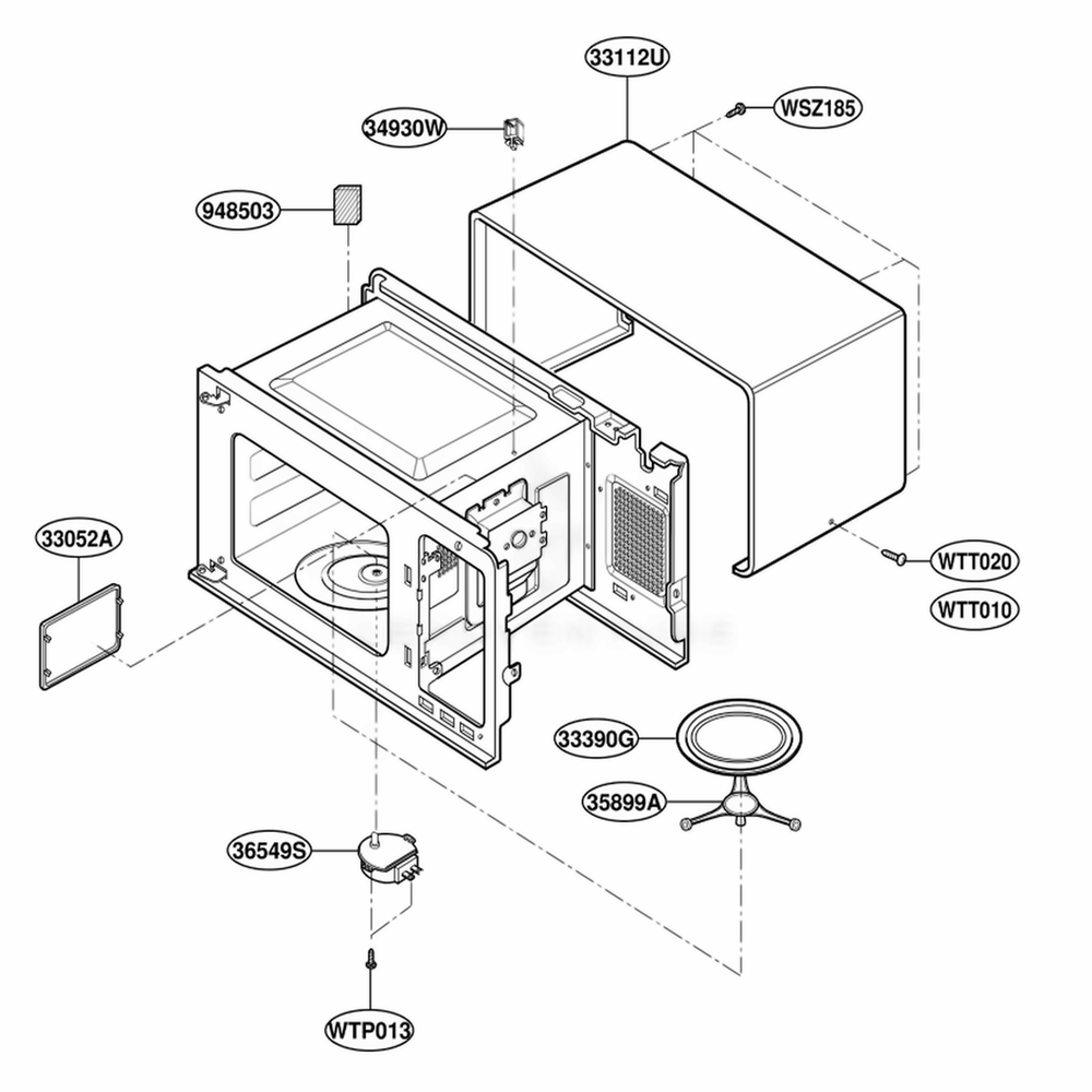 Oven Cavity Parts Diagram and Parts List for MS144SW AB1EWRP LG Range