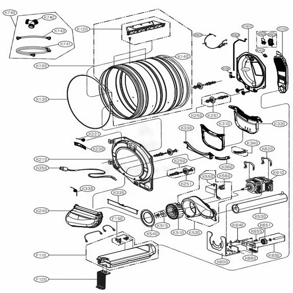 Drum And Motor Assembly: Electric Type Diagram and Parts List for DLEX4500B ABLEEUS LG Dryer