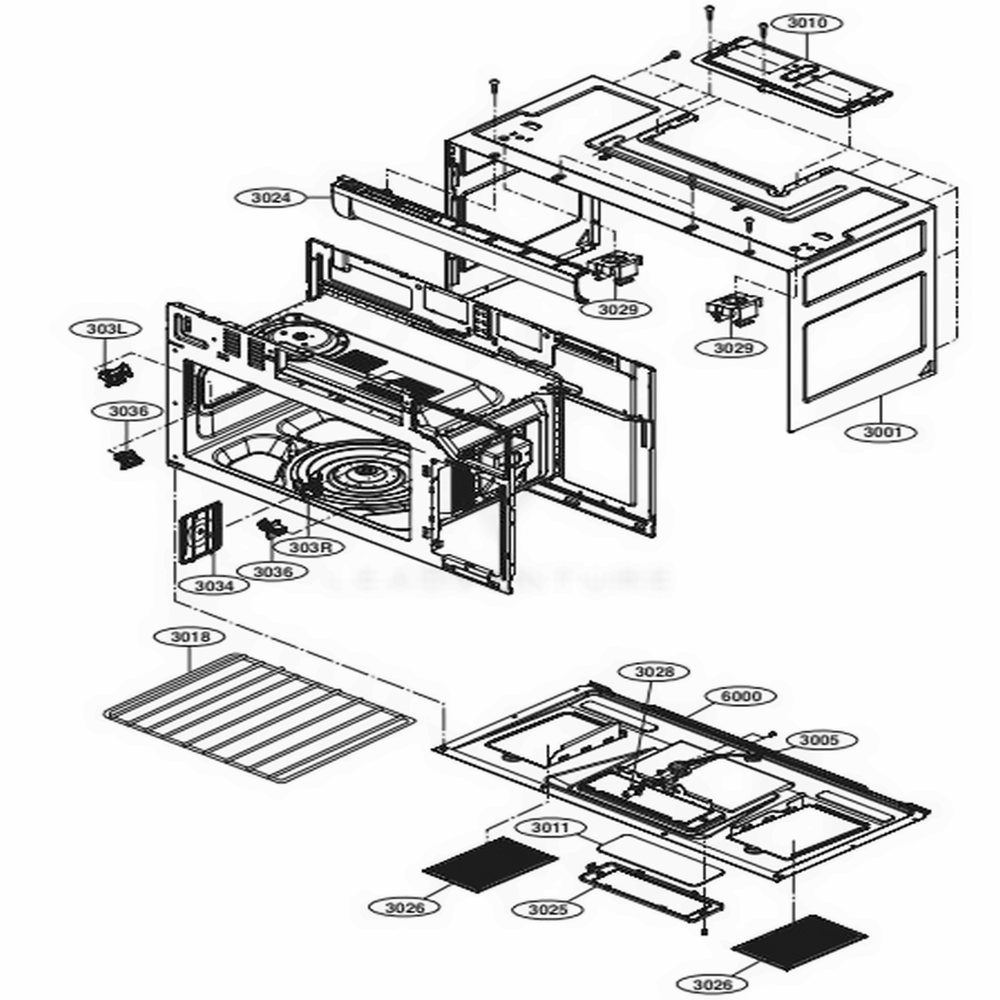 Oven Cavity Parts Diagram and Parts List for LMV2031SB CBKELGA LG Microwave