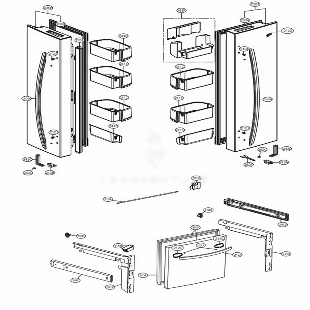 Door Parts Diagram and Parts List for LFC24770ST ASTCNA4 LG Refrigerator