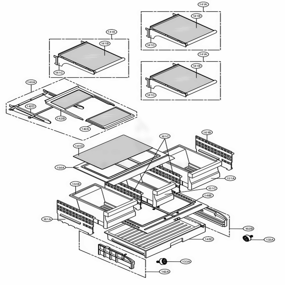 Refrigerator Parts Diagram and Parts List for LSFS213ST ASTCNA4 LG Refrigerator