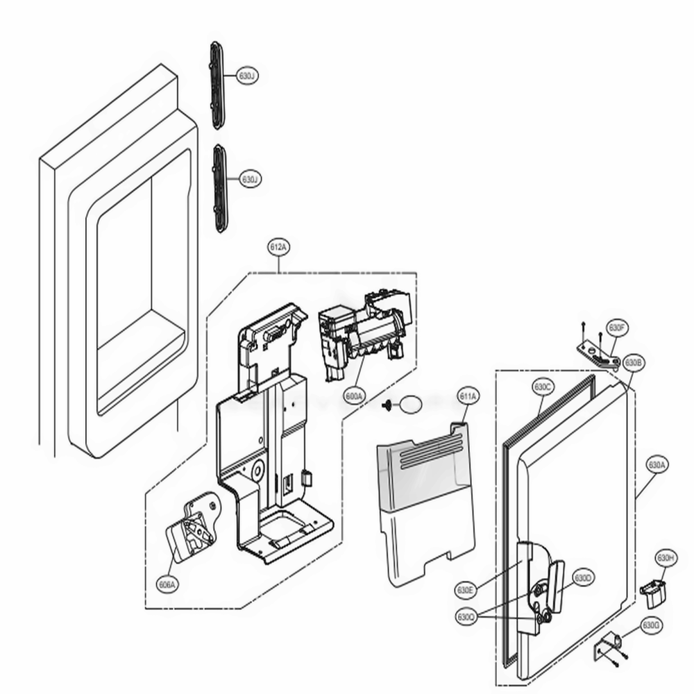 Icemaker Parts Diagram and Parts List for 72493 ASTCSE0 LG Refrigerator