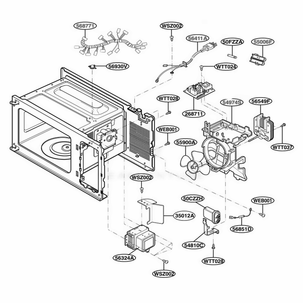 Oven Interior Parts 1 Diagram and Parts List for TM9040W CW1EGSE LG Range