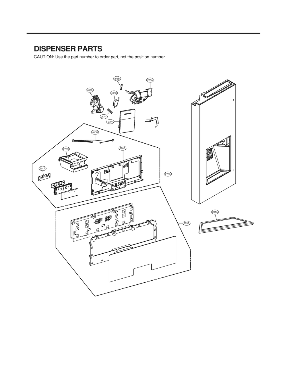 Dispenser Parts Diagram and Parts List for GR-X266DSMM ASTCNA0 LG Refrigerator