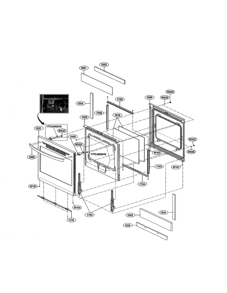 Door Diagram and Parts List for LRE3027ST  LG Range