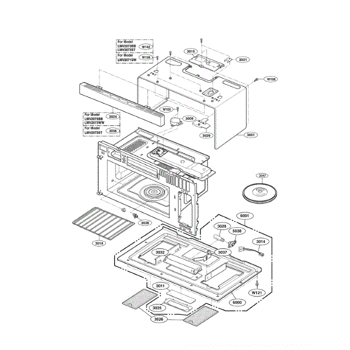 Oven Cavity Diagram and Parts List for LMV2073BB 00 LG Microwave Oven Combo