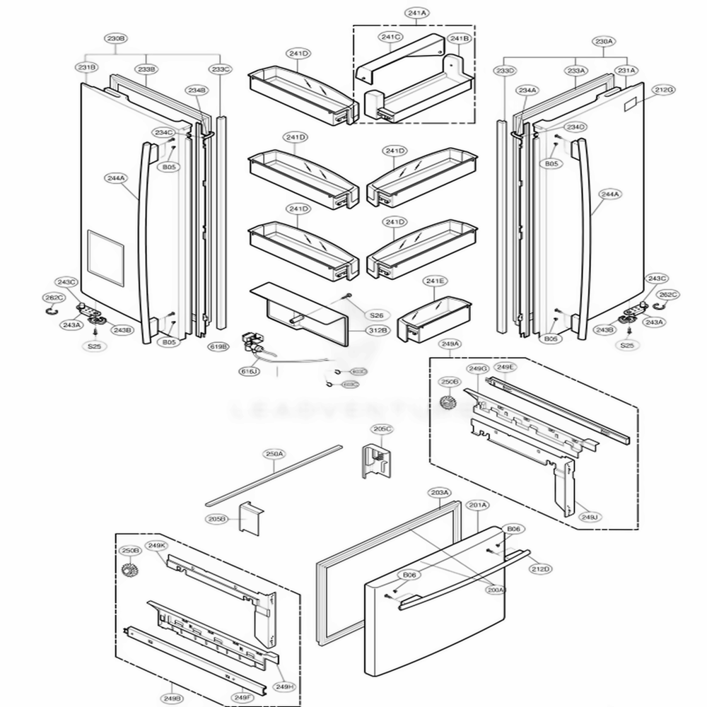 Door Parts Diagram and Parts List for 78713 AST2SER LG Refrigerator