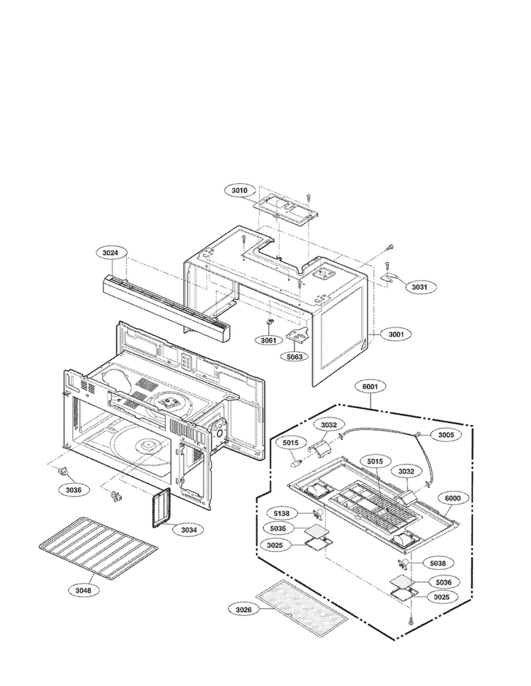 Oven Cavity Parats Diagram and Parts List for LMV1814SB  LG Microwave