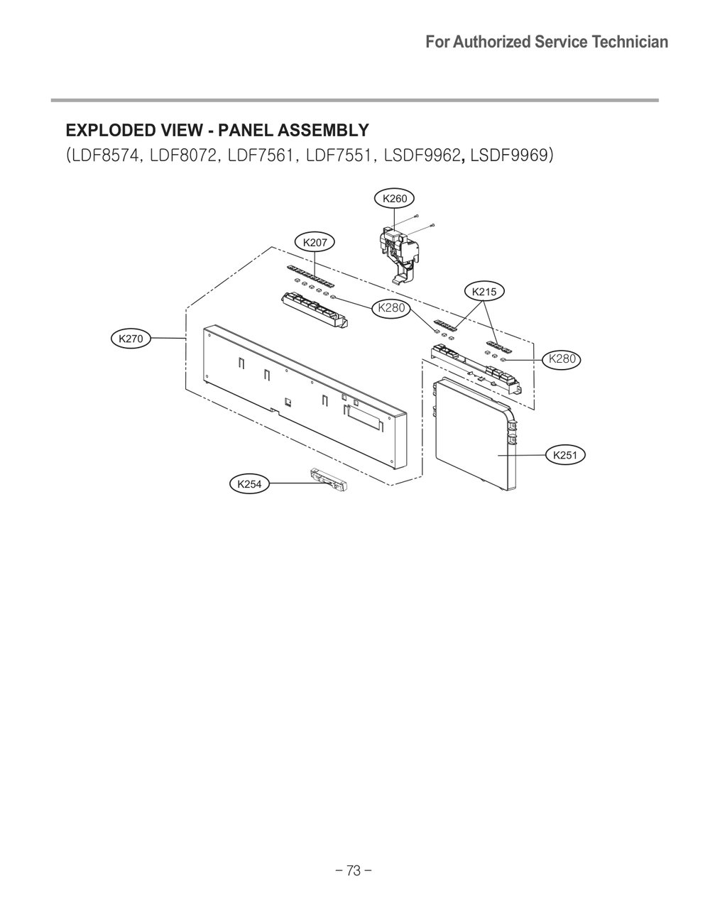 Panel Assembly Diagram and Parts List for D1438DB ABDEEUS LG Dishwasher