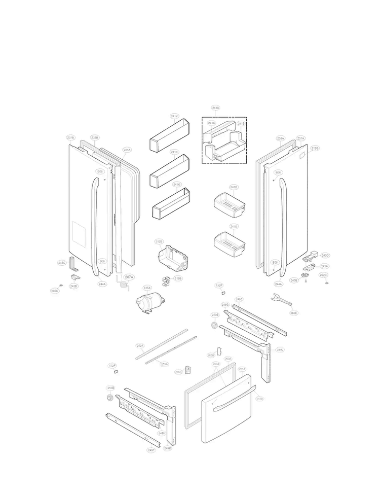 Door Parts Diagram and Parts List for LFX25973ST 03 LG Refrigerator
