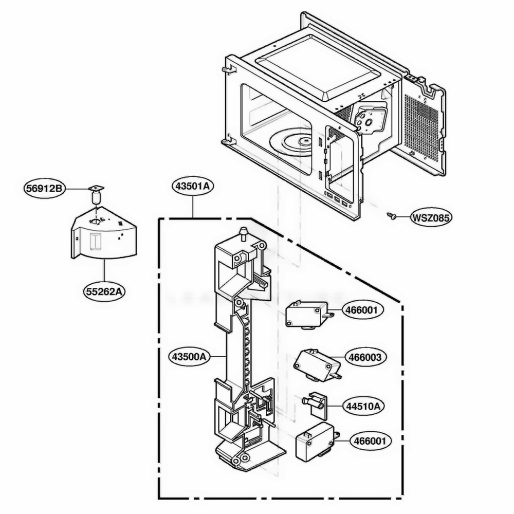 Latch Board Parts Diagram and Parts List for 61289 ABKESEA LG Range