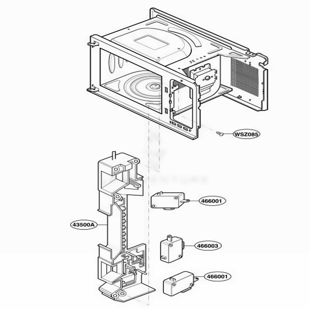 Latch Board Parts Diagram and Parts List for LRM1250W CWHELGA LG Wall Oven