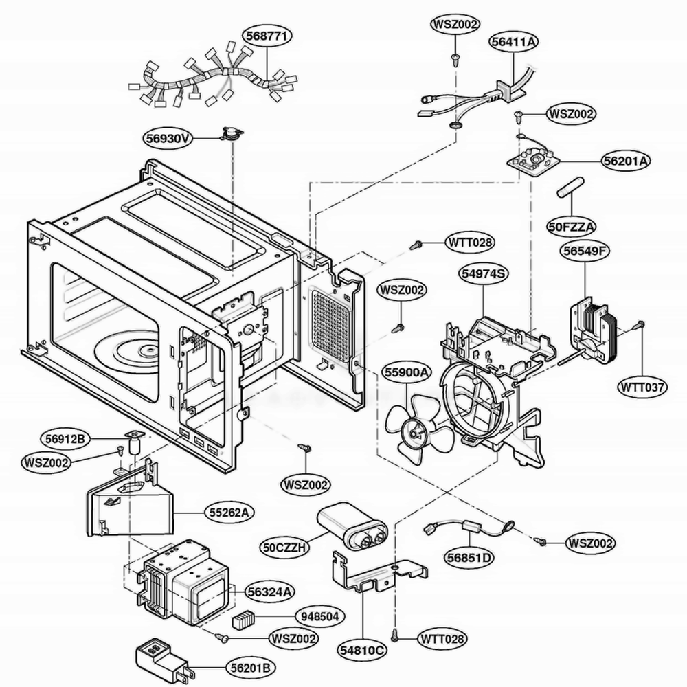 Interior Parts Diagram and Parts List for DMW13MW MWEDOM LG Range