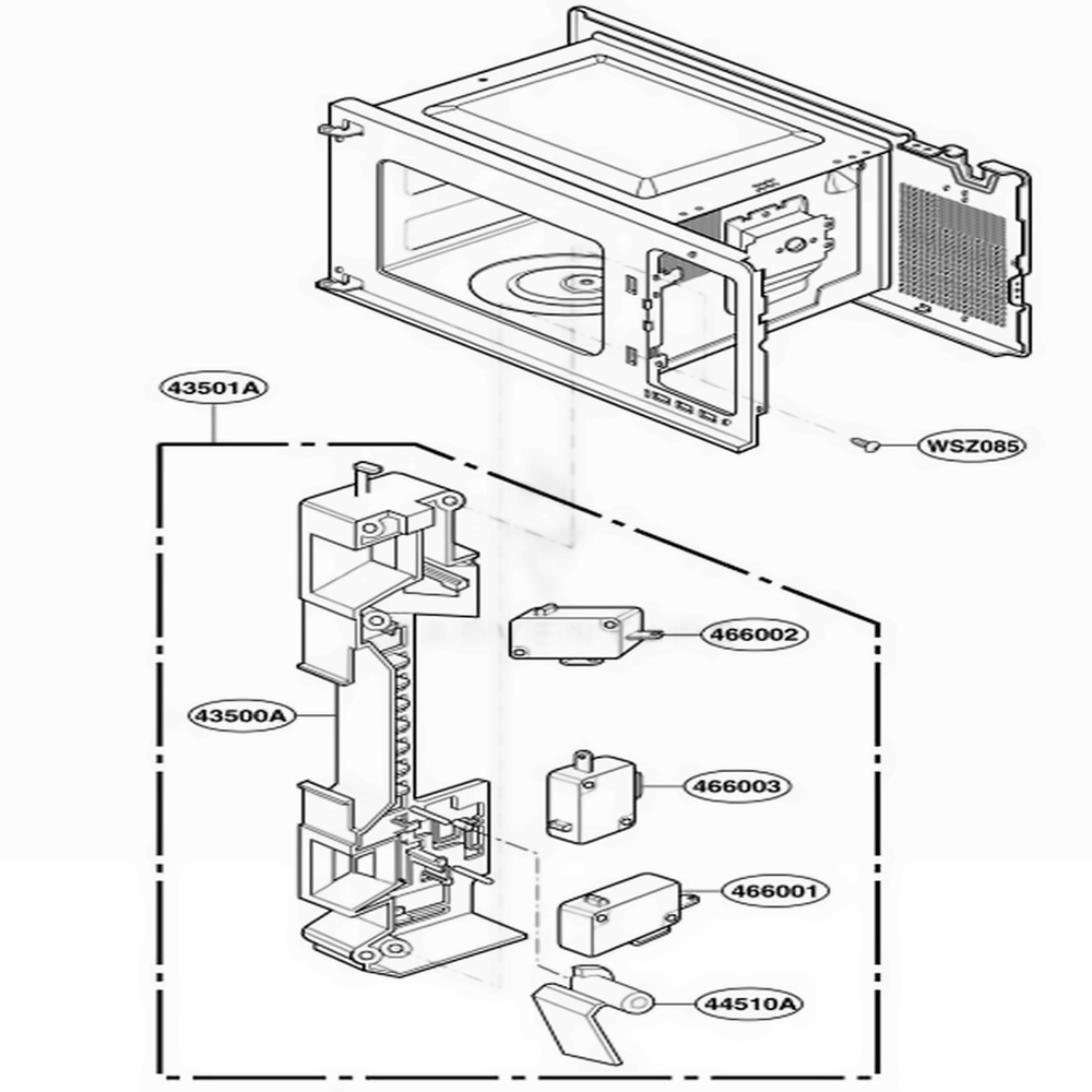 Latch Board Parts Diagram and Parts List for MA1020W MWEGSE LG Wall Oven