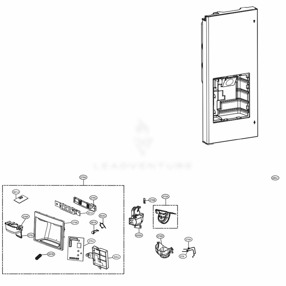 Dispenser Parts Diagram and Parts List for 74309 AWBCSE0 LG Refrigerator