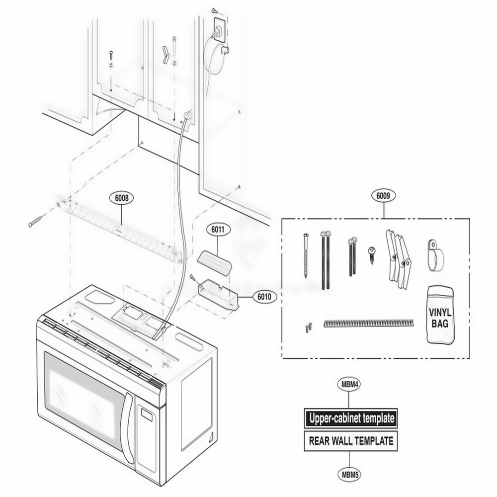 Installation Parts Diagram and Parts List for LMV1831SW CWHELGA LG Microwave