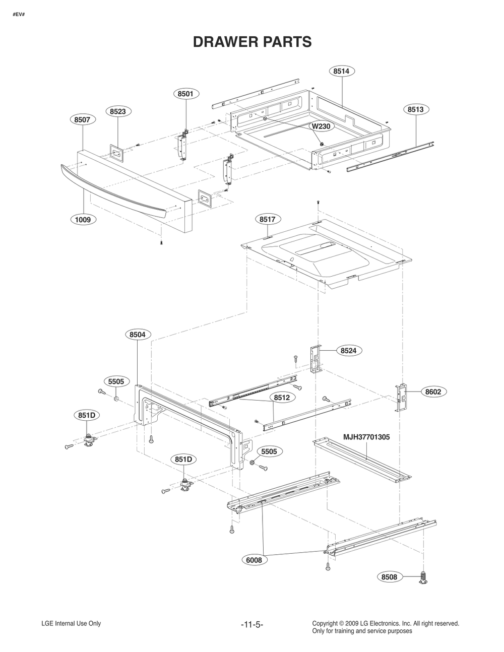 Drawer Parts Diagram and Parts List for FH4755LS ABDELGA LG Range