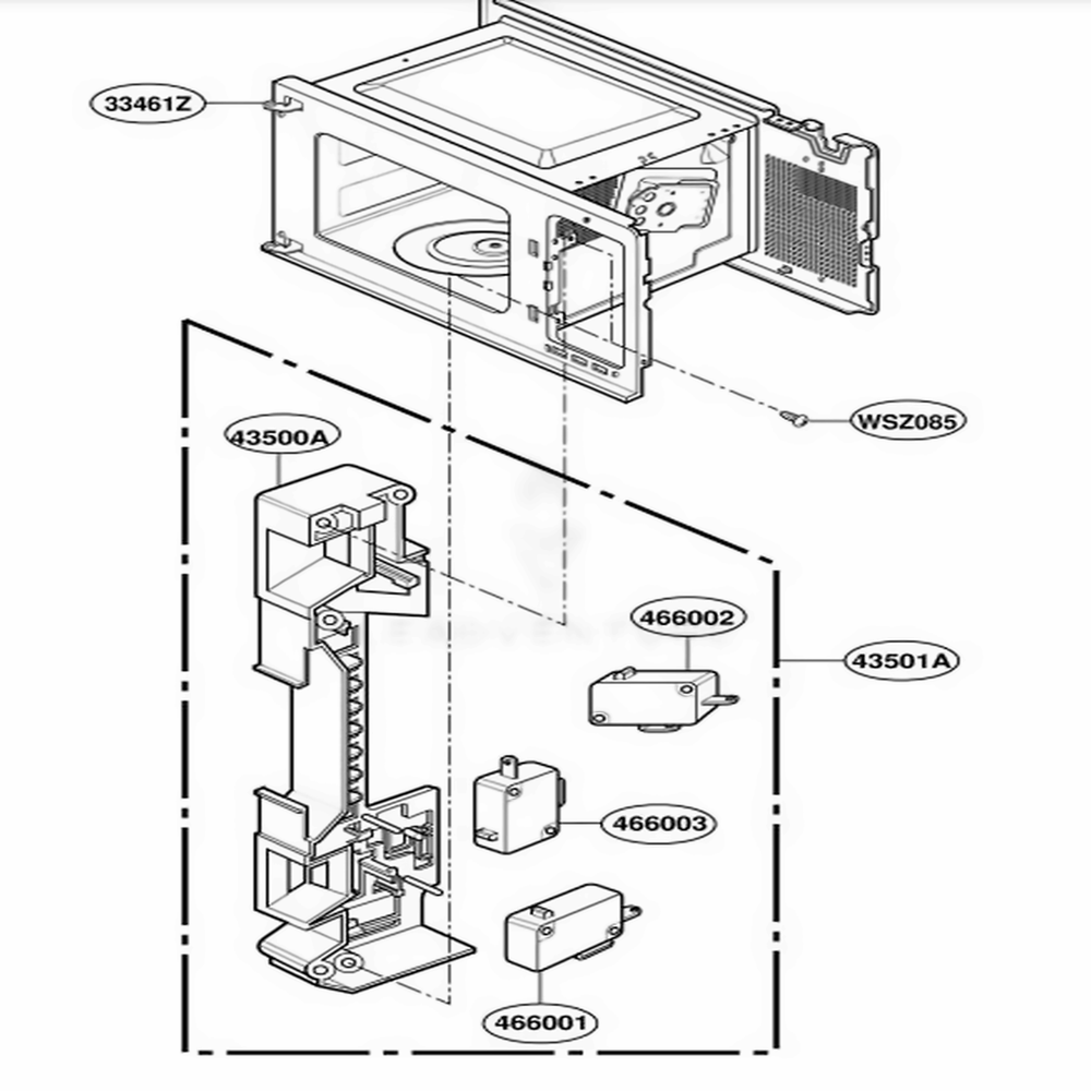 Latch Board Parts Diagram and Parts List for 69252 MWESEA LG Range