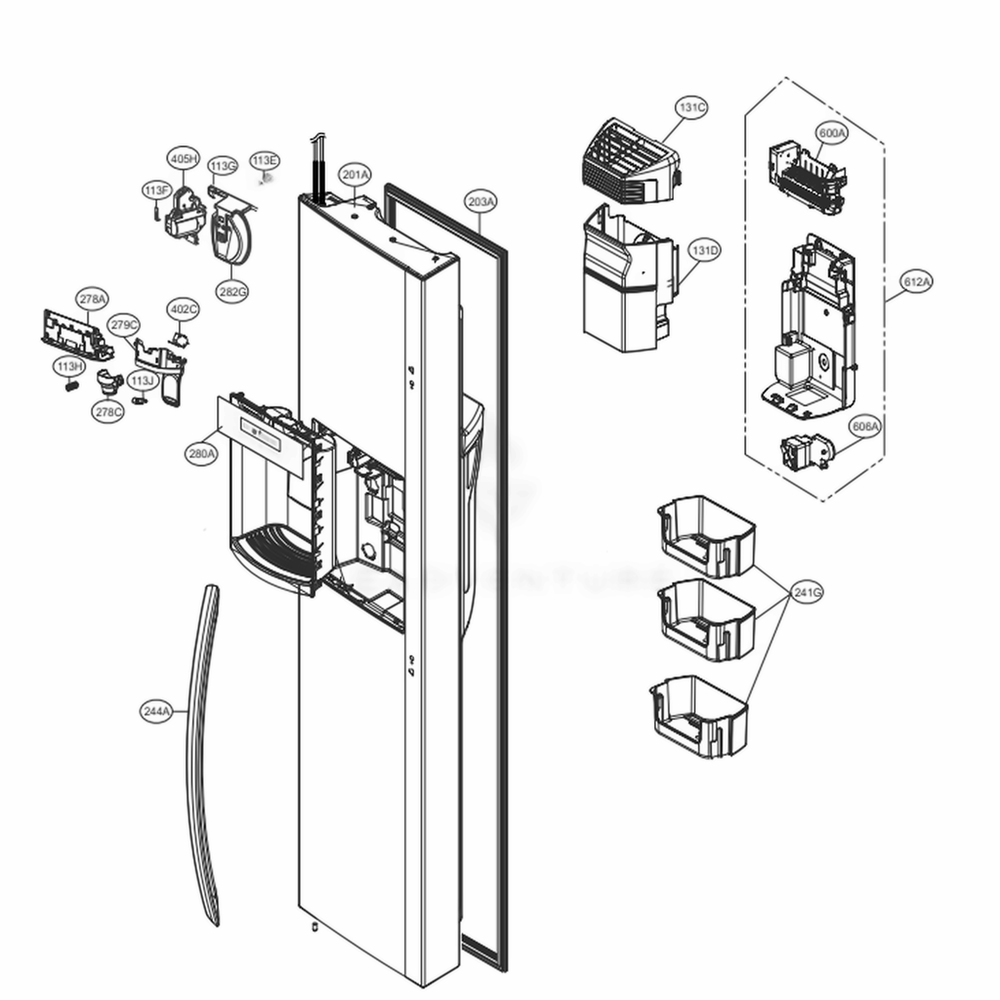 Freezer Door Diagram and Parts List for 51833 ASTCSE6 LG Refrigerator