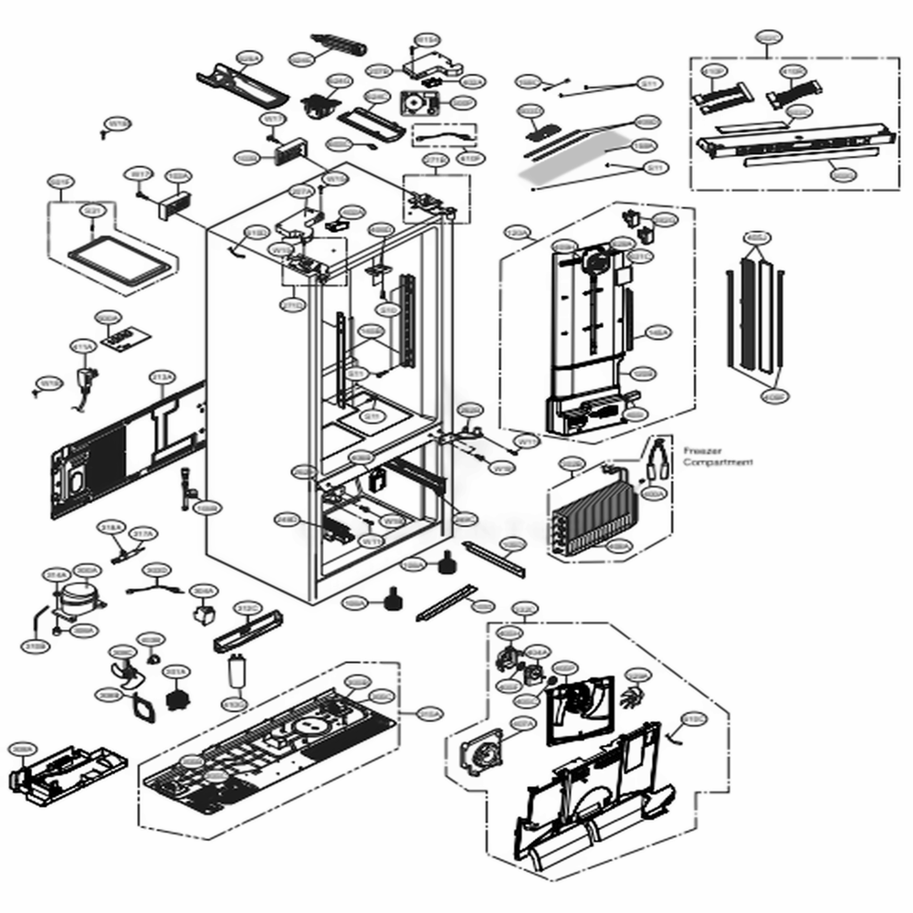Case Parts Diagram and Parts List for 73167 ASBCSE1 LG Refrigerator