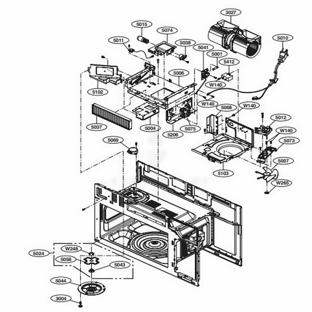 Interior Parts 2 Diagram and Parts List for LMV2031SB CBKELGA LG Microwave