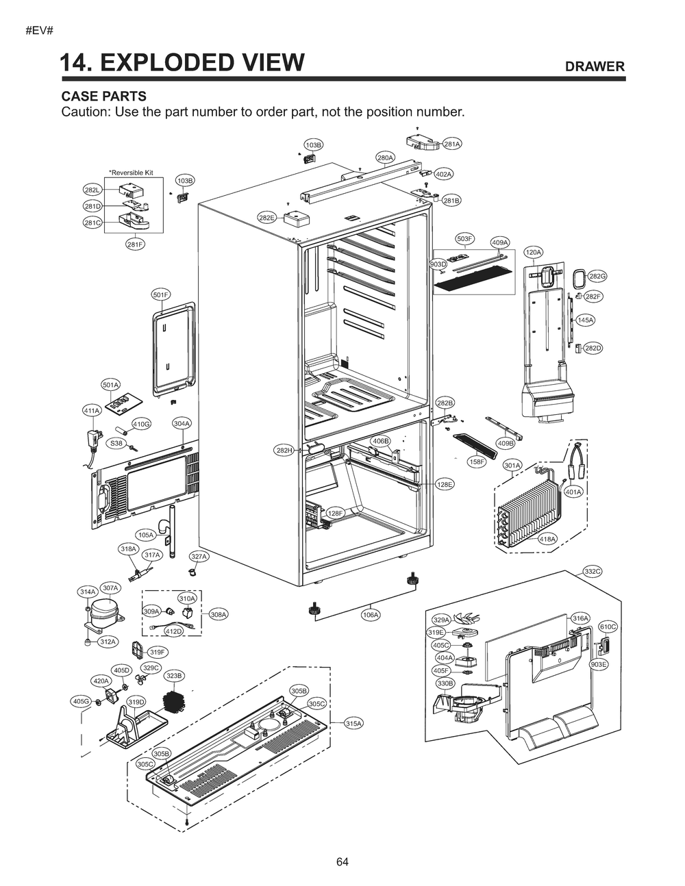 Case Parts Diagram and Parts List for GM-B248RQFM ASWCNA1 LG Refrigerator