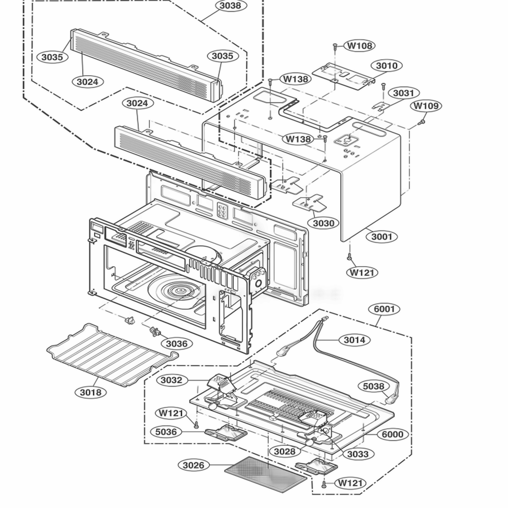 Oven Cavity Parts Diagram and Parts List for JMV8196ACQ ABSEJEC LG Range