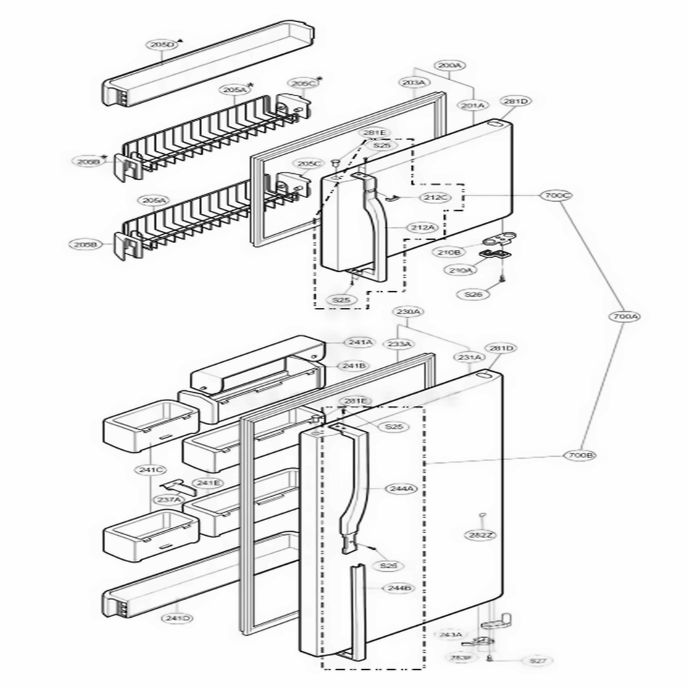 Door Parts Diagram and Parts List for 75252 ASWCSEF LG Refrigerator