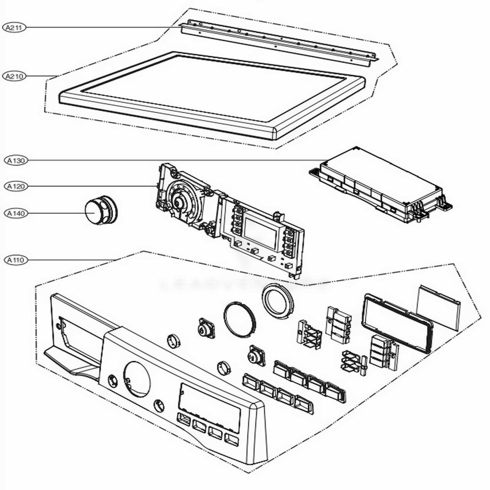 Control Panel And Plate Assembly Diagram and Parts List for DLGX3371R ACREEUS LG Dryer
