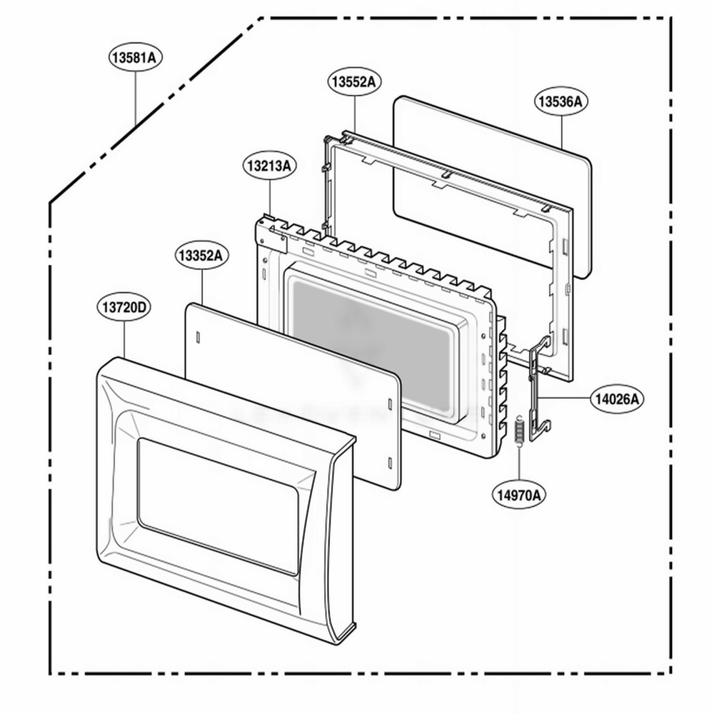 Door Parts Diagram and Parts List for MA6511B KBKEGSE LG Wall Oven