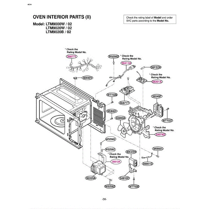 Section 5 Diagram and Parts List for LTM9020B AB1ELGA LG Microwave Oven Combo