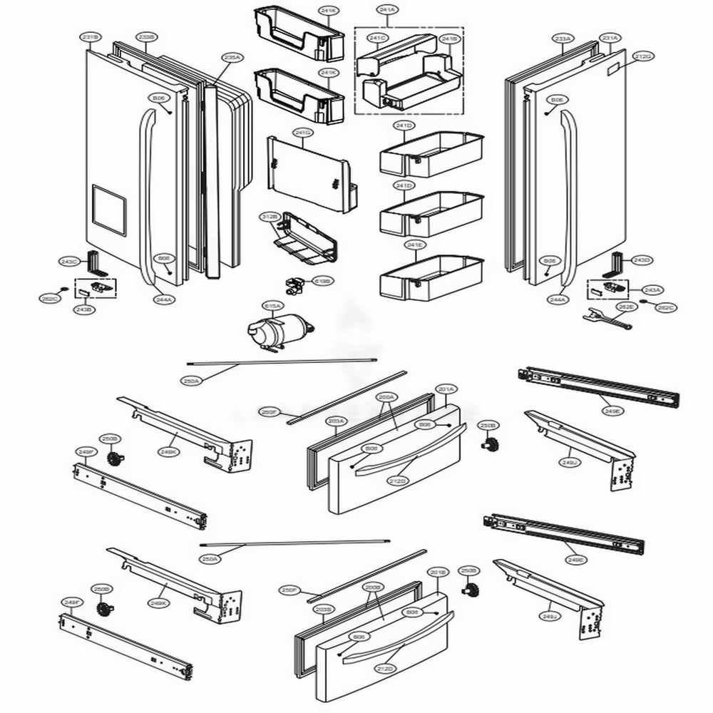 Door Parts Diagram and Parts List for 71072 ASWCSE1 LG Refrigerator