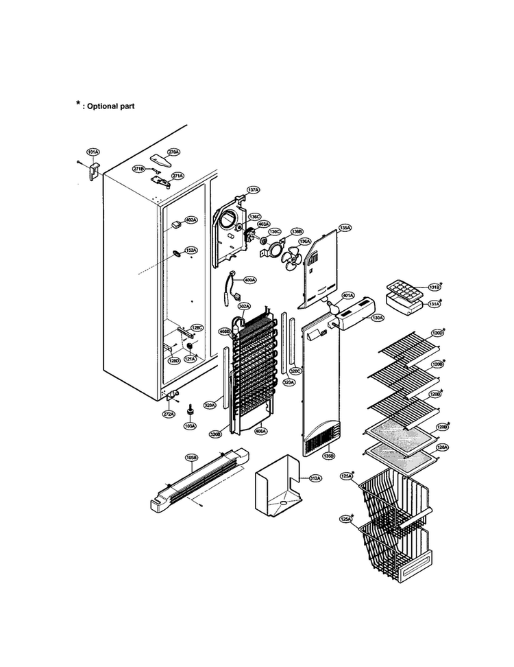 Freezer Compartment Diagram and Parts List for LRSP2031BS  LG Refrigerator