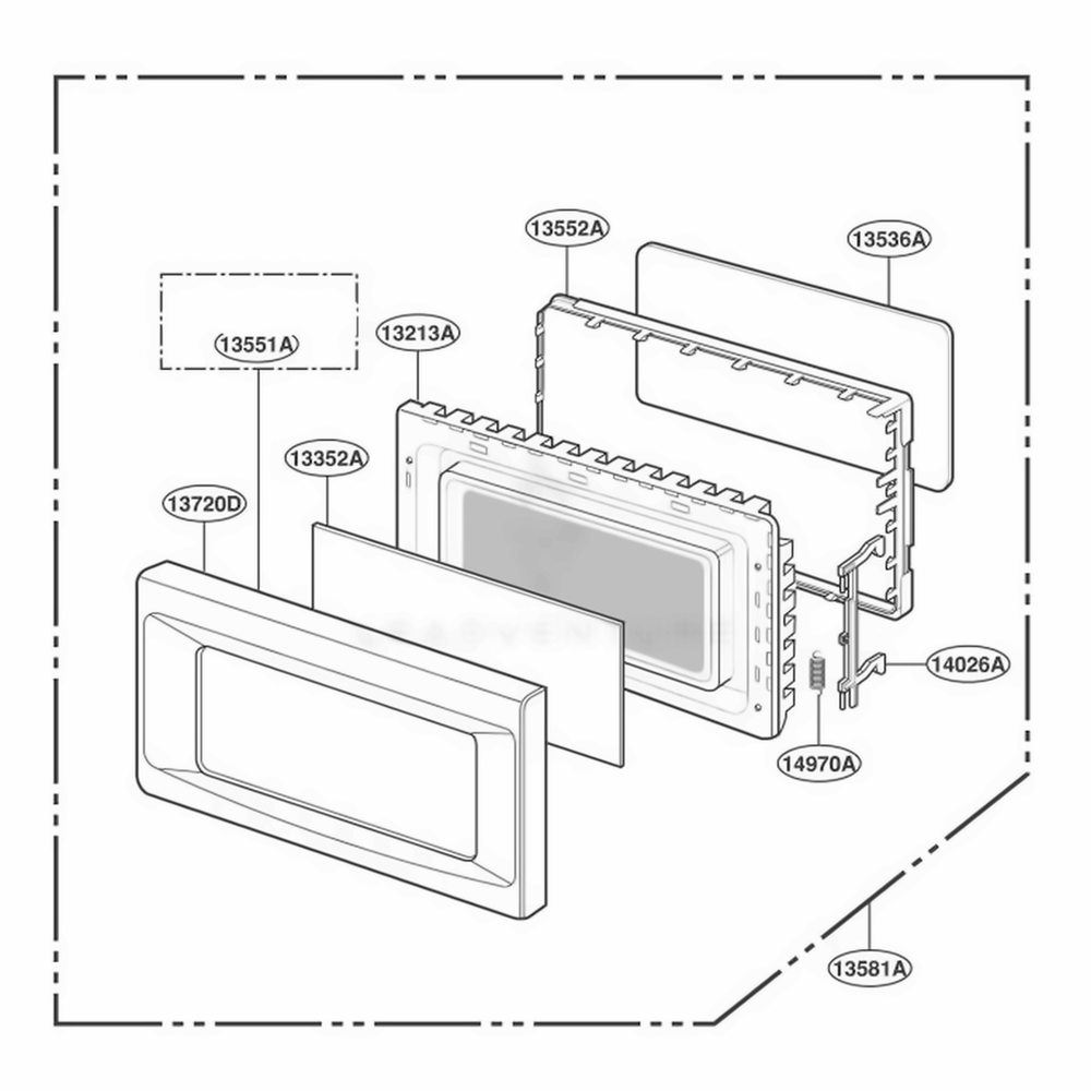 Door Parts Diagram and Parts List for JES1851GB S2EGEU LG Range