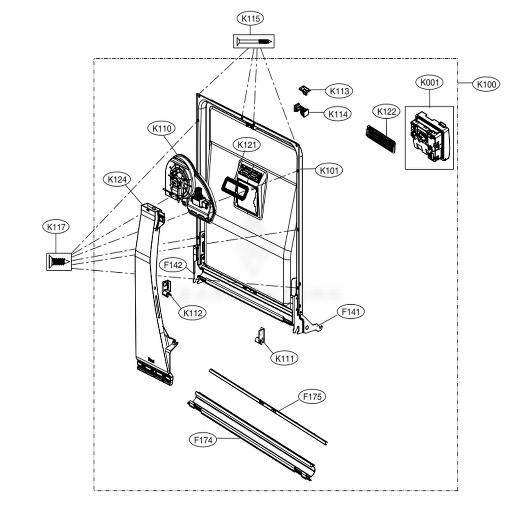 Door Liner Assembly Diagram and Parts List for 14673 ASTESEU LG Dishwasher