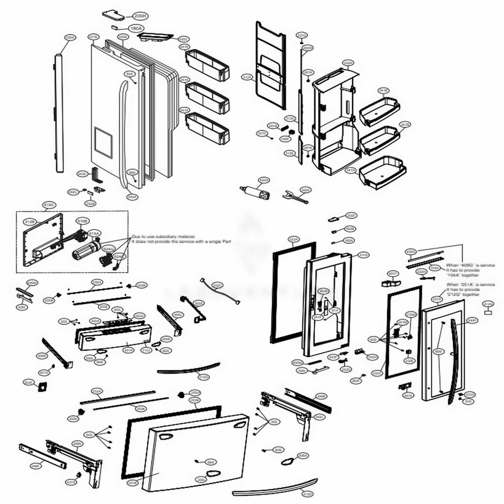 Door Parts Diagram and Parts List for LMXC23796M AMTCNA1 LG Refrigerator